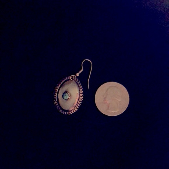 Hand stamped Sterling & Turquoise Navajo Earrings - Picture 4 of 4